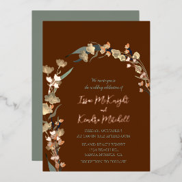 Invitation En Aluminium Bourgogne Sage Hiver Mariage Elégant Rose Gold