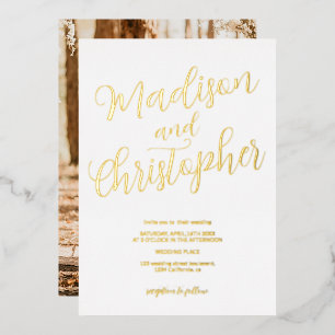 Invitation En Aluminium Bracelet photo moderne chic noms mariage blanc 