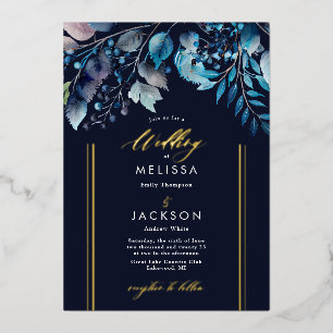 Invitation En Aluminium Branches botaniques bleu aquarelle Mariage Sombre