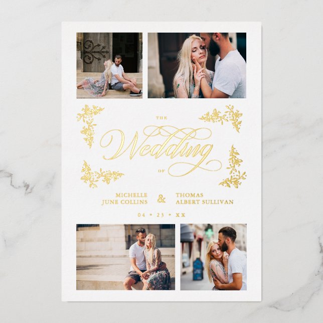 Invitation En Aluminium Branches chic Collage tendance Mariage 4 Photos (Recto)