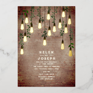 Invitation En Aluminium Brique rustique Vintage Lightbulb Mariage botaniqu