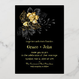Invitation En Aluminium Broderie classique en noir et or
