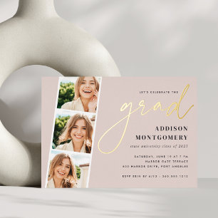 Invitation En Aluminium Brouiller Photo Strip Graduation Party Gold