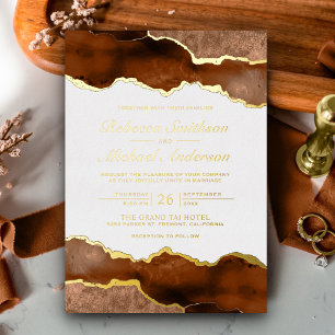 Invitation En Aluminium Brûlé Orange Terracotta Agate Marbre Mariage Or