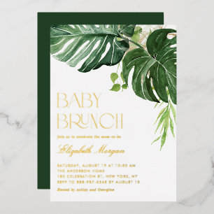 Invitation En Aluminium Brunch Bébé Tropical Monstera Aquarelle
