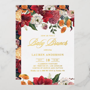 Invitation En Aluminium Brunch botanique pour bébé avec amaryllis et chrys