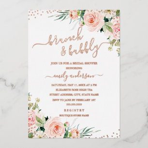 Invitation En Aluminium Brunch Et Bubbly Floral ROSE DORÉ Enterrement de V