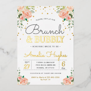 Invitation En Aluminium Brunch et Bubbly Shower de Mariée Rose Pivoine Or
