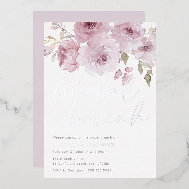Invitation En Aluminium Brunch nuptial de Fête des mariées blush et argent (Recto/Verso)