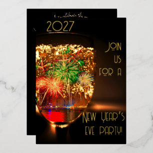 Invitation En Aluminium Bulles et feux d'artifice avec de l'or - fête de l
