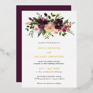 Invitation En Aluminium Burgundy Automne Floral Mariage élégant