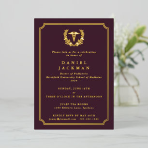 Invitation En Aluminium Burgundy Caduceus+Laurel Médicale School Graduatio