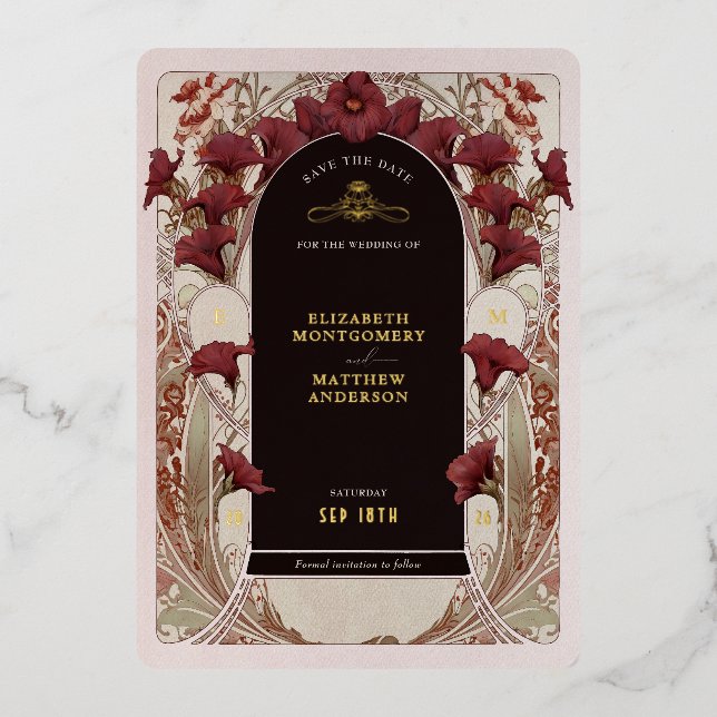 Invitation En Aluminium Burgundy Calla Lily Wedding Save The Date (Recto)