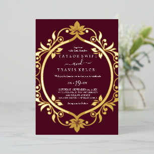 Invitation En Aluminium Burgundy Papier d'Or Mariage Décontracté