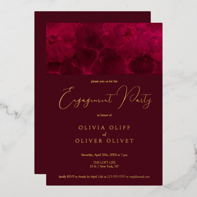 Invitation En Aluminium Burgundy Passion (Recto/Verso)