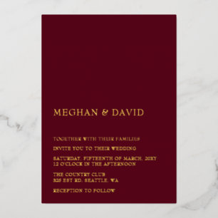 Invitation En Aluminium Burgundy Simple Élégant Mariage moderne