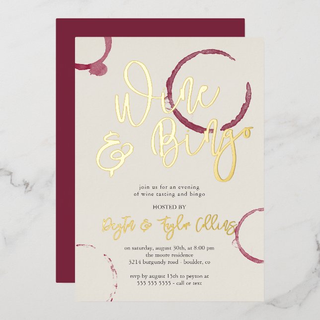 Invitation En Aluminium Burgundy Stains Vin & Bingo Party (Recto/Verso)