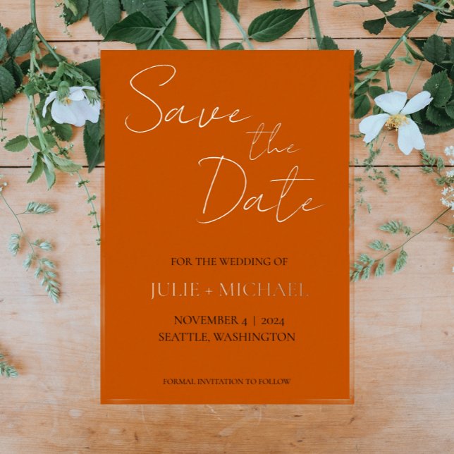 Invitation En Aluminium Burnt Orange Simple Style Mariage Enregistrer la d (In Situ Wedding)