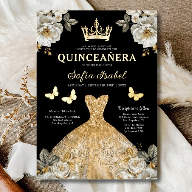 Invitation En Aluminium Butterfly Floral Gold Princess Quinceanera (Créateur téléchargé)