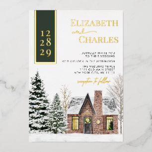 Invitation En Aluminium Cabine d'hiver Cottage Vert Rustique Mariage