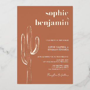Invitation En Aluminium Cactus de désert en terre cuite, mariage rétro or