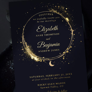 Invitation En Aluminium Cadeau céleste Moody Marine Elégant Mariage Or