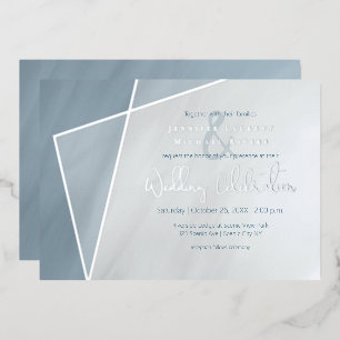 Invitation En Aluminium cadre asymétrique mariage bleu poussiéreux avec ar