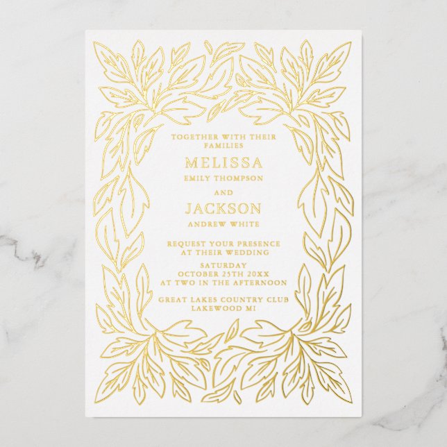 Invitation En Aluminium Cadre botanique moderne Mariage élégant (Recto)