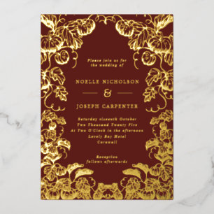 Invitation En Aluminium Cadre de citrouille Mariage automnal bordeaux et f