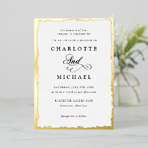 Invitation En Aluminium Cadre de feuille d'or et calligraphie mariage de f
