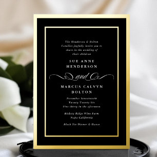 Invitation En Aluminium Cadre de mariage doré calligraphié noir de luxe