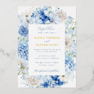 Invitation En Aluminium Cadre de mariage floral bleu élégant