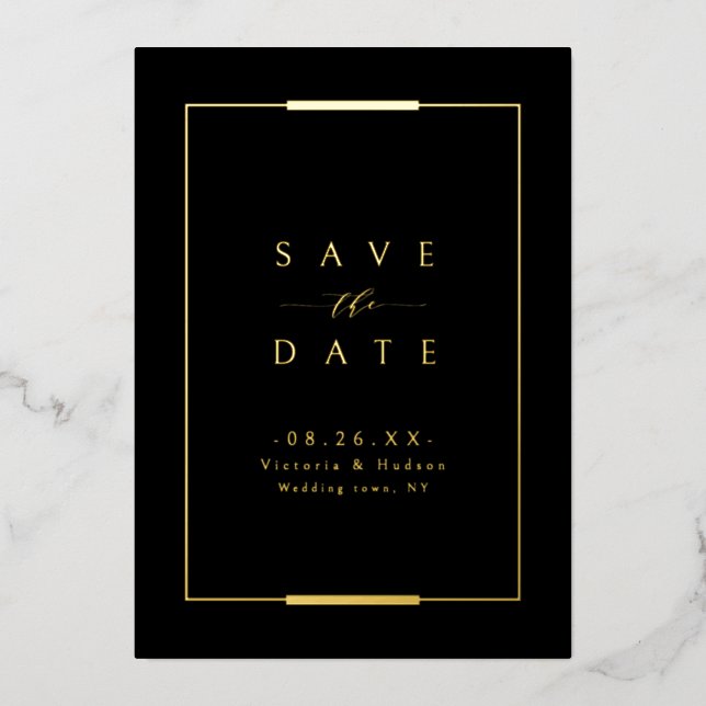 Invitation En Aluminium Cadre Elegance Black Gold Simple Mariage moderne (Recto)