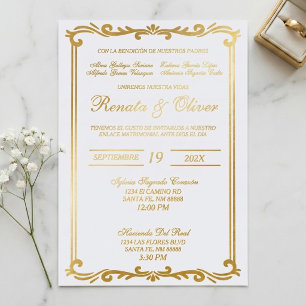 Invitation En Aluminium Cadre élégant en feuille d'or mariage espagnol 