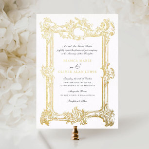Invitation En Aluminium Cadre élégant ornemental vintage en feuille d'or p