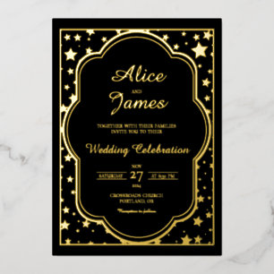 Invitation En Aluminium Cadre étoilé Élégance moderne Mariage noir feuille