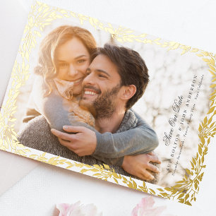 Invitation En Aluminium Cadre Feuille Or Tissé Photo Mariage Enregistrer L