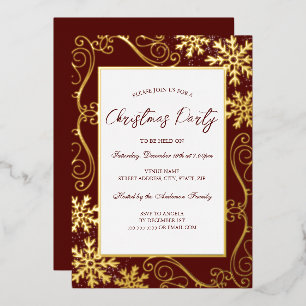 Invitation En Aluminium Cadre flocon de neige tourbillonnant rouge or fête