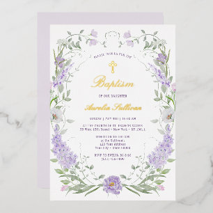 Invitation En Aluminium Cadre Floral Lilas Lavande Baptême