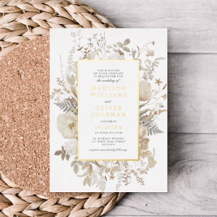 Invitation En Aluminium Cadre Floral Terrestre Élégant Mariage VRAI Blanc