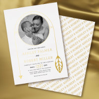 Cadre or avec feuille et photo mariage blanc