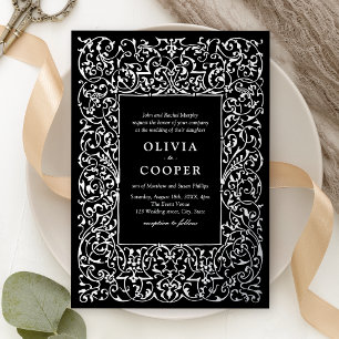 Invitation En Aluminium Cadre Orné Argenté Vintage Mariage Classique