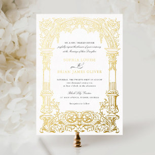 Invitation En Aluminium Cadre Ornemental à Arches Vintage en Or Véritable