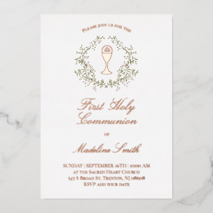 Invitation En Aluminium cadre verdoyant Première communion sainte