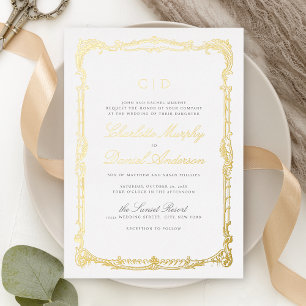 Invitation En Aluminium Cadre Vintage Or Monogramme De Mariage Script Clas
