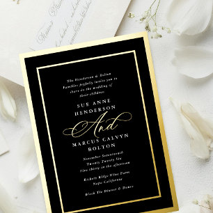 Invitation En Aluminium Cadres Mariage Noir & Blanc Calligraphie Formel
