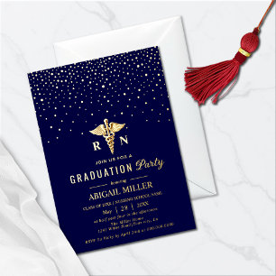 Invitation En Aluminium Caducée doré & confettis Classe de 2026 remise des