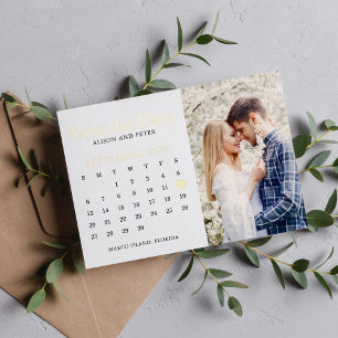 Invitation En Aluminium Calendrier de photo de mariage en or à conserver p