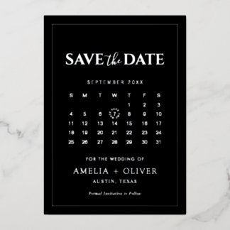 Invitation En Aluminium Calendrier noir moderne en feuille d'argent Enregi