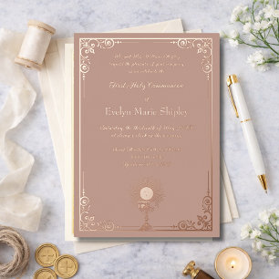 Invitation En Aluminium Calice Communion Rose Gold Dusty Pink